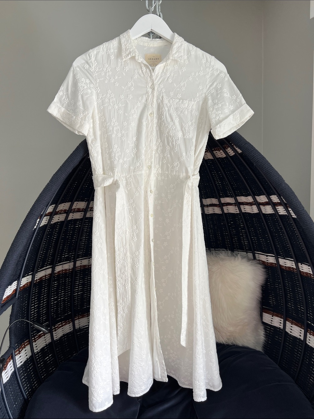 Sezane Adele White Embroidered Eyelet Dress 34